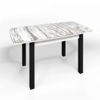 Кухонный стол Флорида раздвижной ножки квадратные черные металл (подстолье белое) ЛДСП, Металл, Стекло с фотопечатью, Мрамор СМ2