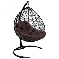 Подвесное кресло M-GROUP для двоихс ротангом чёрное, коричневая подушка